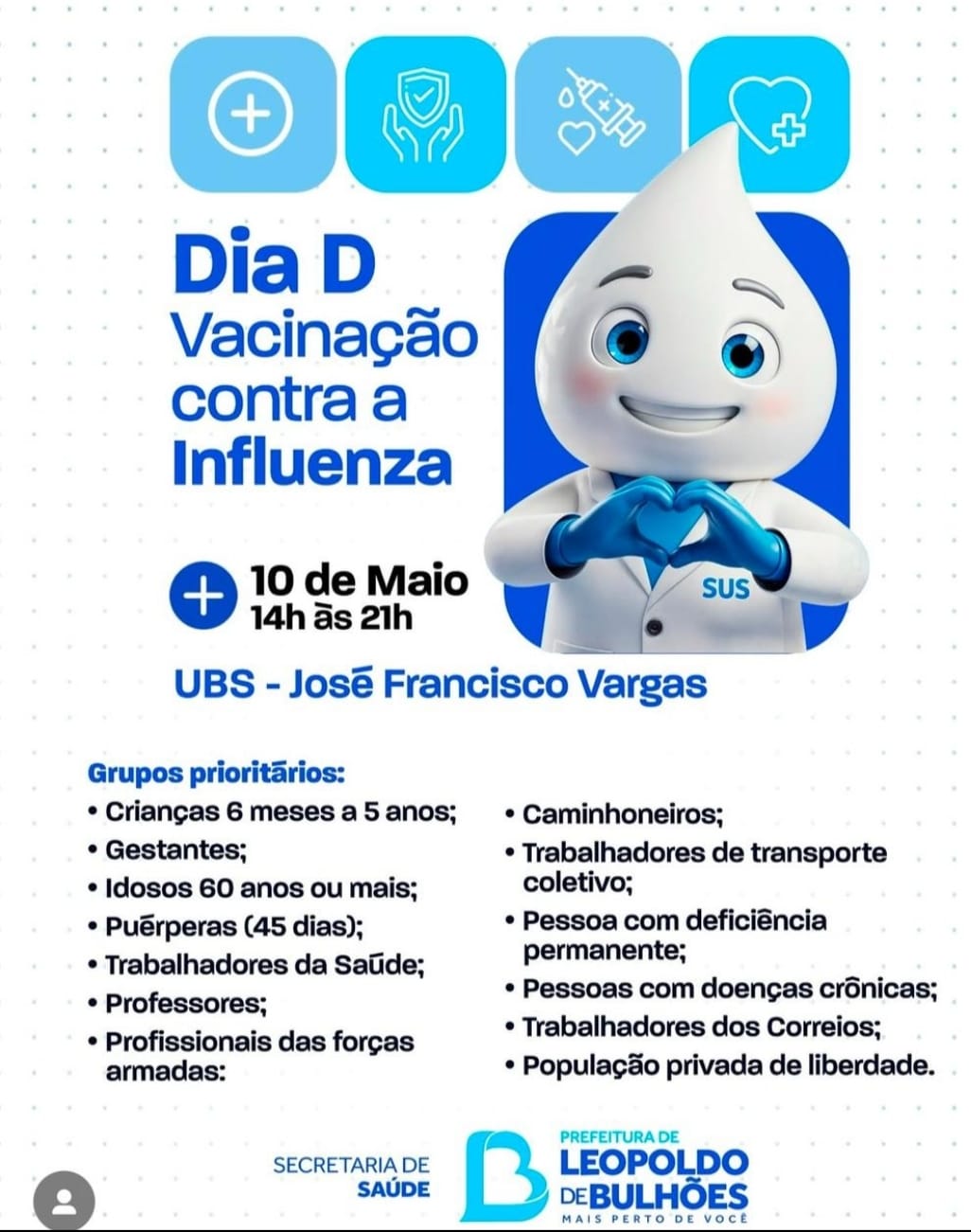 ​SECRETARIA DE SAÚDE DE LEOPOLDO DE BULHÕES REALIZA DIA D PARA ATUALIZAÇÃO DE VACINAS
