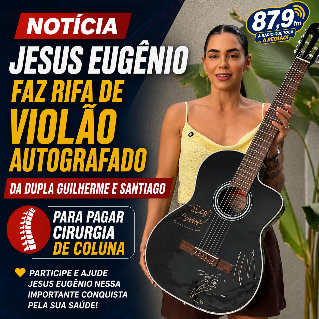 ​JESUS EUGÊNIO FAZ RIFA DE VIOLÃO AUTOGRAFADO DA DUPLA GUILHERME E SANTIAGO PARA PAGAR CIRURGIA DA COLUNA