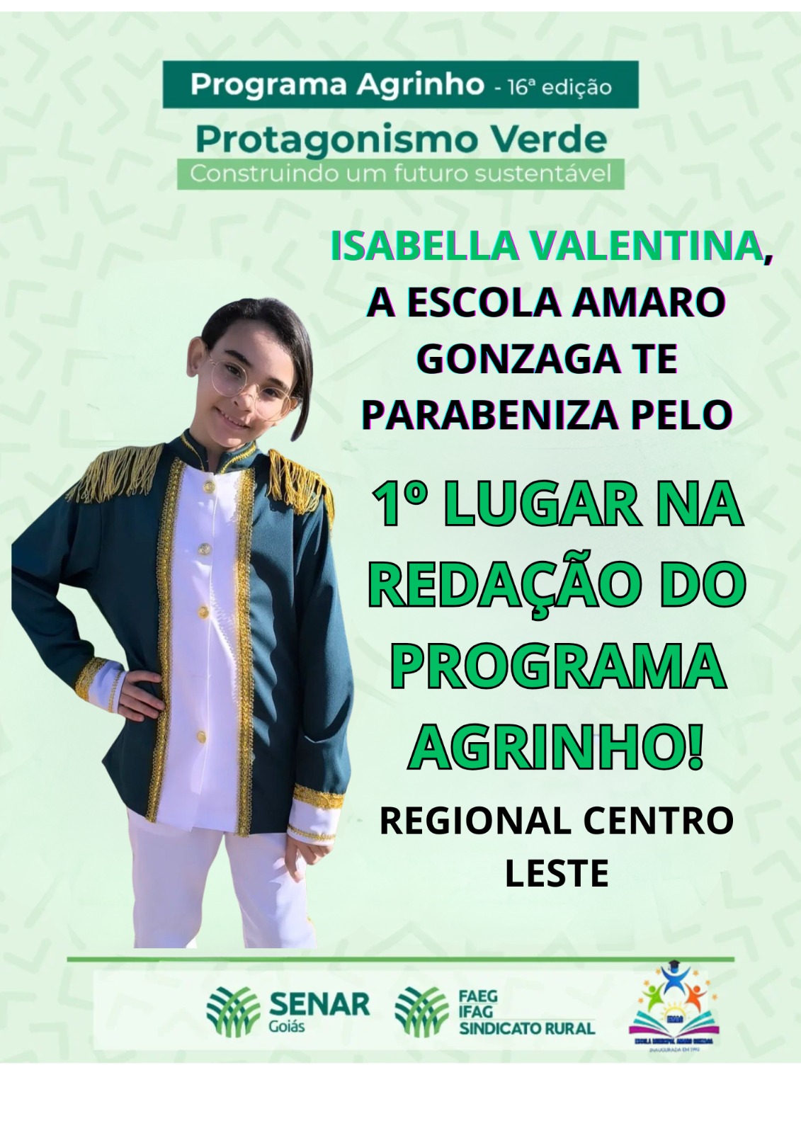 ​ESTUDANTE DE LEOPOLDO DE BULHÕES GANHA PRÊMIO NO CONCURSO DE REDAÇÃO DO AGRINHO