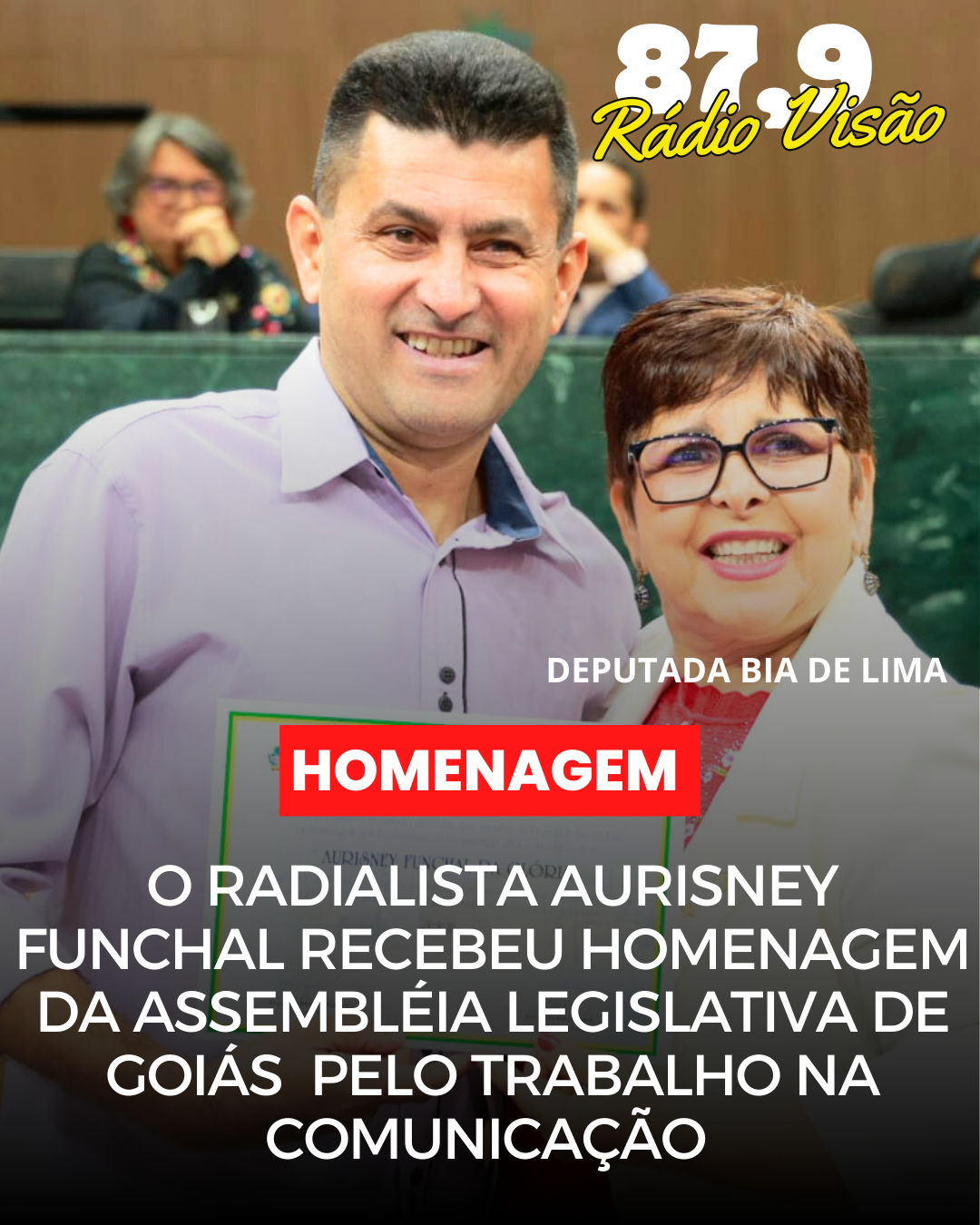 ​O RADIALISTA AURISNEY FUNCHAL RECEBEU HOMENAGEM DA ASSEMBLEIA LEGISLATIVA DE GOIAS PELO TRABALHO NA COMUNICAÇÃO