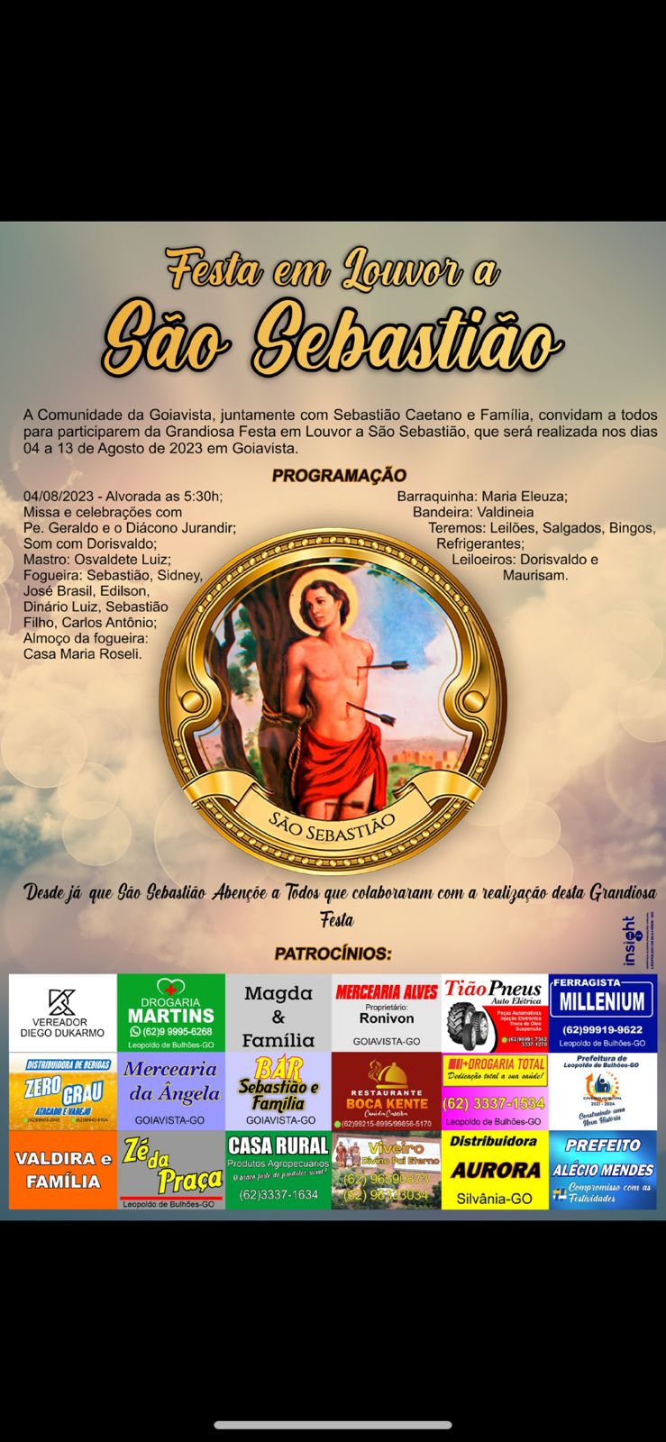 ​COMEÇA HOJE FESTA EM LOUVOR A SÃO SEBASTIÃO NO POVOADO DA GOIAVISTA